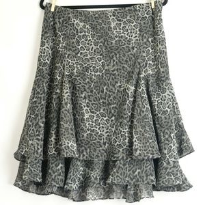Chaps Grey Leopard Print Ruffle Layer Skirt Size L